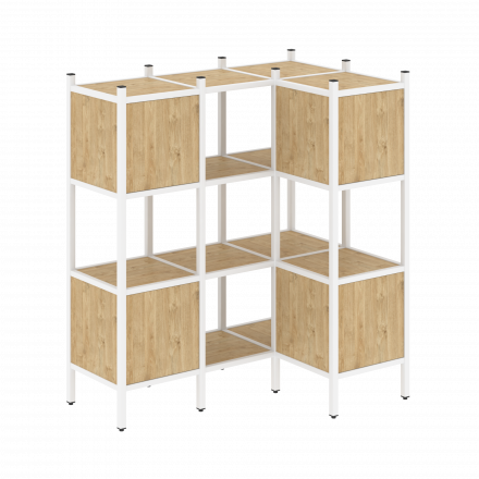 Loft Угловой внутренний стеллаж наборный VR.L-29 Тиквуд светлый/Белый металл 1278*862*1458 Loft Угловой внутренний стеллаж наборный VR.L-29 Тиквуд светлый/Белый металл 1278*862*1458