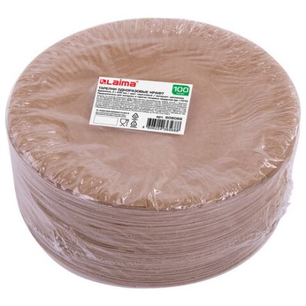 Тарелка одноразовая крафт бумажная 230 мм, КОМПЛЕКТ 100 штук, LAIMA ECO CRAFT, 608088 Тарелка одноразовая крафт бумажная 230 мм, КОМПЛЕКТ 100 штук, LAIMA ECO CRAFT, 608088