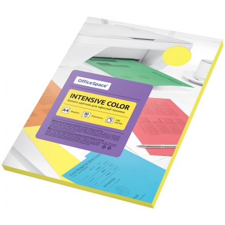 Бумага цветная OfficeSpace "Интенсив", А4, 80г/м2, 100л., (желтый)