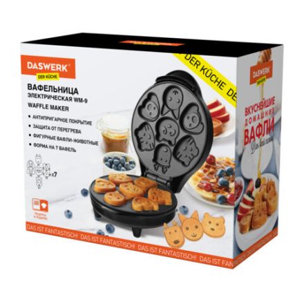 Электровафельница антипригарная для вафель в форме животных, 7 вафель, 700 Вт, DASWERK (ДАСВЕРК), WM-9, 455660 Электровафельница антипригарная для вафель в форме животных, 7 вафель, 700 Вт, DASWERK (ДАСВЕРК), WM-9, 455660