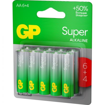 Батарейка GP Super AA/LR6 15A6/4-2CR10 10шт/уп (6+4) Батарейка GP Super AA/LR6 15A6/4-2CR10 10шт/уп (6+4)
