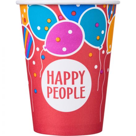 Стакан одноразовый бум односл. 350 мл d-90мм Happy People МИКС  50шт/уп