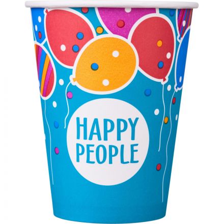 Стакан одноразовый бум односл. 350 мл d-90мм Happy People МИКС  50шт/уп