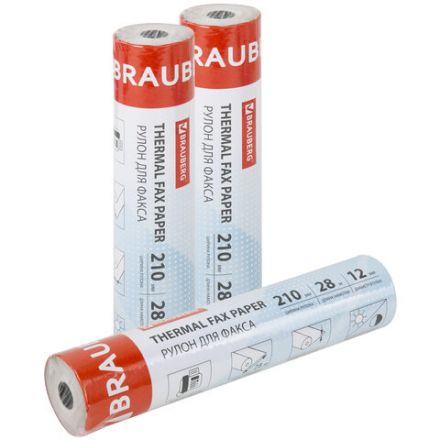 Рулон для факса 210 мм (диаметр 45 мм, длина 28 м, втулка 12 мм), BRAUBERG, 110149 Рулон для факса 210 мм (диаметр 45 мм, длина 28 м, втулка 12 мм), BRAUBERG, 110149