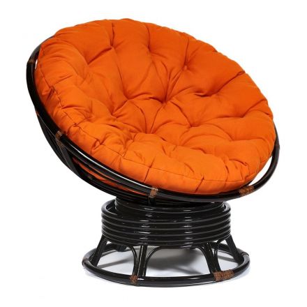 Кресло-качалка Папасан/Papasan (W 23/01 B) /с подушкой/ 115х78х104см, античный черно-коричневый, ткань оранжевый, с 23 Кресло-качалка Папасан/Papasan (W 23/01 B) /с подушкой/ 115х78х104см, античный черно-коричневый, ткань оранжевый, с 23