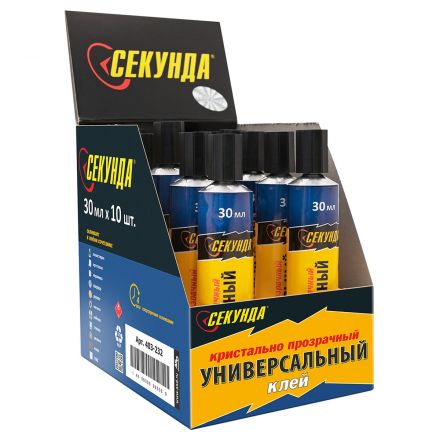Клей Секунда, универсальный прозрачный, 30мл, шоу-бокс Клей Секунда, универсальный прозрачный, 30мл, шоу-бокс