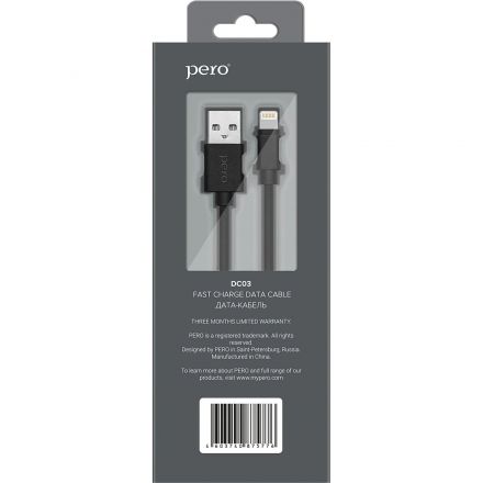 Кабель PERO, DC-03, 8-pin Lightning, 2.4А, 1м,  черный