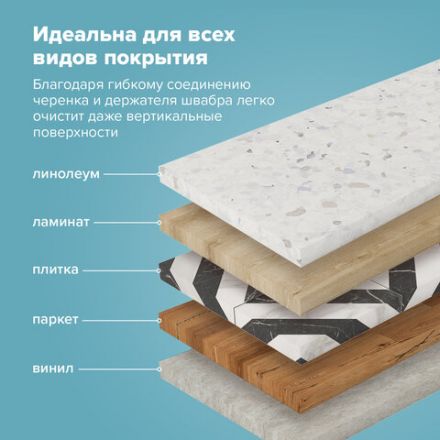 Швабра с флаундером 40 см, черенок 110 см, еврорезьба, насадка МОП микрофибра, индивидуальная упаковка пакет, ЛЮБАША, 606312 Швабра с флаундером 40 см, черенок 110 см, еврорезьба, насадка МОП микрофибра, индивидуальная упаковка пакет, ЛЮБАША, 606312