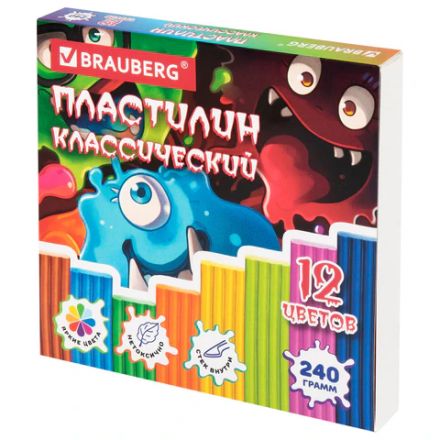 Пластилин классический "МОНСТРИКИ", 12 цветов, 240 г, СТЕК, ВЫСШЕЕ КАЧЕСТВО, BRAUBERG, 107356 Пластилин классический "МОНСТРИКИ", 12 цветов, 240 г, СТЕК, ВЫСШЕЕ КАЧЕСТВО, BRAUBERG, 107356