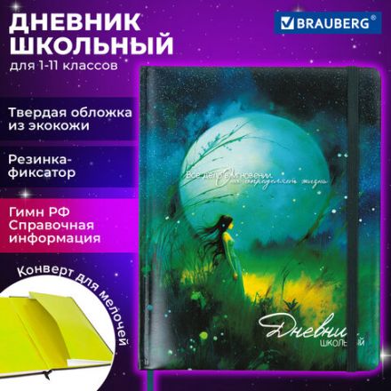 Дневник 1-11 класс 48 л., кожзам (твердая с поролоном), печать, резинка, конверт, BRAUBERG, "Мечты", 106949 Дневник 1-11 класс 48 л., кожзам (твердая с поролоном), печать, резинка, конверт, BRAUBERG, "Мечты", 106949