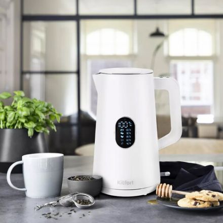 Чайник KITFORT КТ-6115-1, 1,5 л, 1800 Вт, закрытый нагревательный элемент, ТЕРМОРЕГУЛЯТОР, двойные стенки, белый Чайник KITFORT КТ-6115-1, 1,5 л, 1800 Вт, закрытый нагревательный элемент, ТЕРМОРЕГУЛЯТОР, двойные стенки, белый