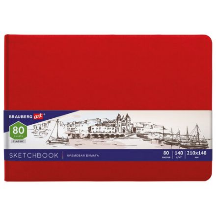 Скетчбук, слоновая кость 140 г/м2 210х148 мм, 80 л., КОЖЗАМ, резинка, BRAUBERG ART CLASSIC, красный, 113197 Скетчбук, слоновая кость 140 г/м2 210х148 мм, 80 л., КОЖЗАМ, резинка, BRAUBERG ART CLASSIC, красный, 113197