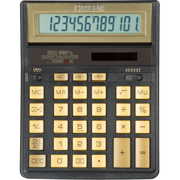 Калькулятор настольный ПОЛНОРАЗМЕРНЫЙ Citizen SDC-888TII Gold 12-разрядный золотистый