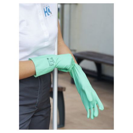 Перчатки латексные КЩС, сверхпрочные, плотные, хлопковое напыление, размер 9,5-10, XL (очень большой), зеленые, HQ Profiline, 73589 Перчатки латексные КЩС, сверхпрочные, плотные, хлопковое напыление, размер 9,5-10, XL (очень большой), зеленые, HQ Profiline, 73589