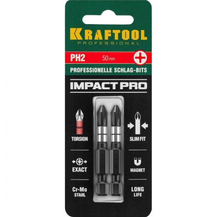 Бита KRAFTOOL Impact Pro PH2, 50мм, тип Е, 2шт/уп (26191-2-50-S2)