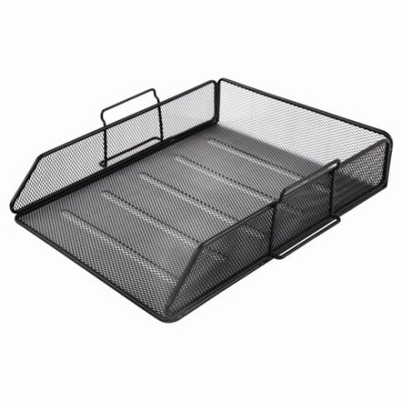 Лоток горизонтальный металлический для бумаг BRAUBERG "Germanium", А4 (260х337х77 мм), черный, 231954