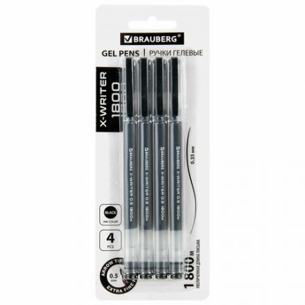 Ручки гелевые BRAUBERG X-WRITER 1800, УВЕЛИЧЕННАЯ ДЛИНА ПИСЬМА 1 800 м, ЧЕРНЫЕ, НАБОР 4 ШТУКИ, стандартный узел 0,5 мм, 144136 Ручки гелевые BRAUBERG X-WRITER 1800, УВЕЛИЧЕННАЯ ДЛИНА ПИСЬМА 1 800 м, ЧЕРНЫЕ, НАБОР 4 ШТУКИ, стандартный узел 0,5 мм, 144136