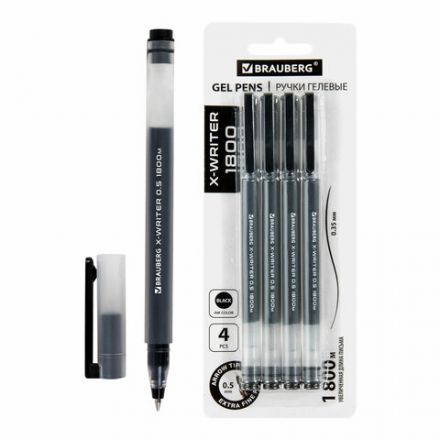 Ручки гелевые BRAUBERG X-WRITER 1800, УВЕЛИЧЕННАЯ ДЛИНА ПИСЬМА 1 800 м, ЧЕРНЫЕ, НАБОР 4 ШТУКИ, стандартный узел 0,5 мм, 144136 Ручки гелевые BRAUBERG X-WRITER 1800, УВЕЛИЧЕННАЯ ДЛИНА ПИСЬМА 1 800 м, ЧЕРНЫЕ, НАБОР 4 ШТУКИ, стандартный узел 0,5 мм, 144136
