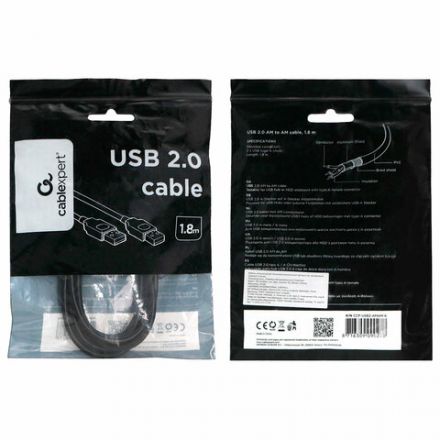 Кабель USB 2.0 AM-AM, 1,8 м, CABLEXPERT, двойной экран, медь, Pro, черный, пакет, CCP-USB2-AMAM-6 Кабель USB 2.0 AM-AM, 1,8 м, CABLEXPERT, двойной экран, медь, Pro, черный, пакет, CCP-USB2-AMAM-6