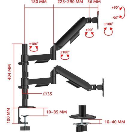 Кронштейн UNITEKI FMGT92PIPE на 2 монитора, 17-34, газлифт, струбцина Кронштейн UNITEKI FMGT92PIPE на 2 монитора, 17-34, газлифт, струбцина