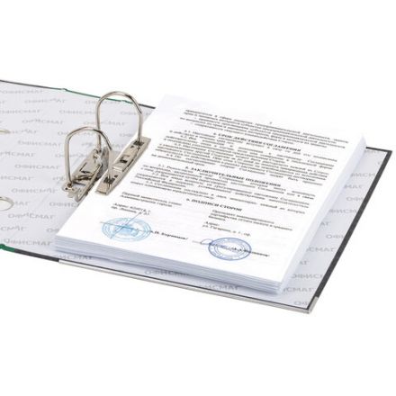 Папка-регистратор ОФИСМАГ, фактура стандарт, с мраморным покрытием, 75 мм, зеленый корешок, 225585