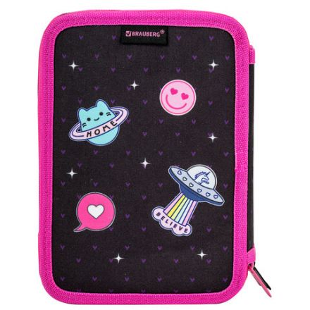 Пенал BRAUBERG, 3 отделения, полиэстер, 21х14 см, "Space sweets", 272332