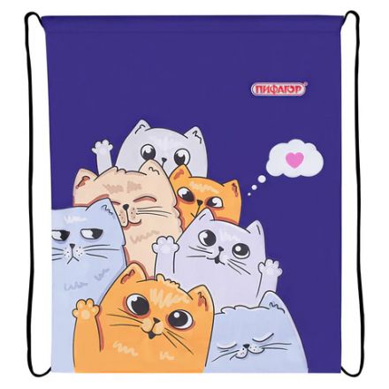 Мешок для обуви ПИФАГОР, 1 отделение, 42х34 см, "Cats greetings", 272382 Мешок для обуви ПИФАГОР, 1 отделение, 42х34 см, "Cats greetings", 272382