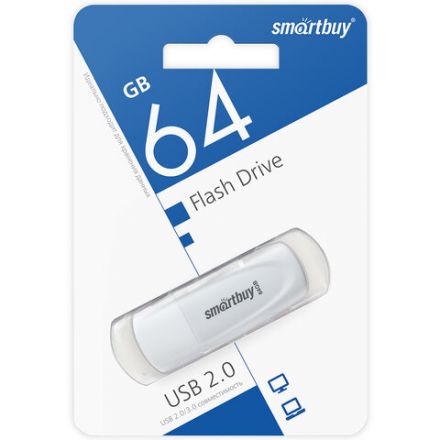 Флеш-диск 64 GB SMARTBUY Scout USB 2.0, белый, SB064GB2SCW