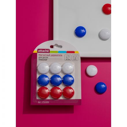 Магнитный держатель Attache для досок Триколор 30 мм,9 шт/уп ассорти Магнитный держатель Attache для досок Триколор 30 мм,9 шт/уп ассорти