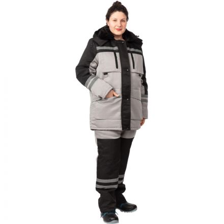 Костюм рабочий зимний жен з03-КПК сер/черн  64-66/170-176