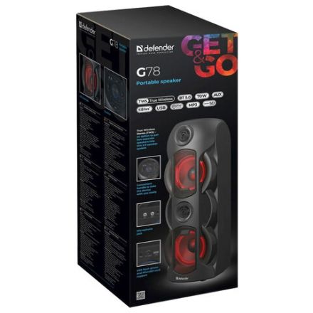 Колонка портативная DEFENDER G78, 2.0, 70 Вт, Bluetooth, FM-тюнер, microSD, чёрная, 65178 Колонка портативная DEFENDER G78, 2.0, 70 Вт, Bluetooth, FM-тюнер, microSD, чёрная, 65178