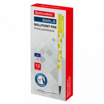 Ручка шариковая BRAUBERG "Смайлики", СИНЯЯ, корпус с печатью, узел 0,7 мм, линия письма 0,35 мм, 141534 Ручка шариковая BRAUBERG "Смайлики", СИНЯЯ, корпус с печатью, узел 0,7 мм, линия письма 0,35 мм, 141534