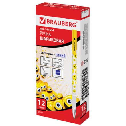 Ручка шариковая BRAUBERG "Смайлики", СИНЯЯ, корпус с печатью, узел 0,7 мм, линия письма 0,35 мм, 141534 Ручка шариковая BRAUBERG "Смайлики", СИНЯЯ, корпус с печатью, узел 0,7 мм, линия письма 0,35 мм, 141534