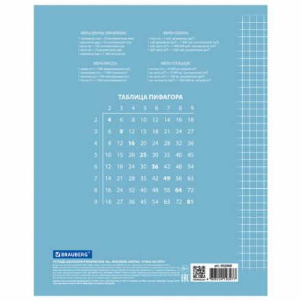 Тетрадь 18 л. BRAUBERG ЭКО "5-КА", клетка, обложка картон 170 г/м2, СИНЯЯ, 402988