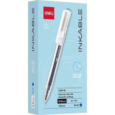 Ручка гелевая автомат. Deli INKABLE EG05S-BL,гибр.нак0,5,син быстросх,прозр Ручка гелевая автомат. Deli INKABLE EG05S-BL,гибр.нак0,5,син быстросх,прозр