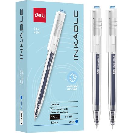 Ручка гелевая автомат. Deli INKABLE EG05S-BL,гибр.нак0,5,син быстросх,прозр Ручка гелевая автомат. Deli INKABLE EG05S-BL,гибр.нак0,5,син быстросх,прозр