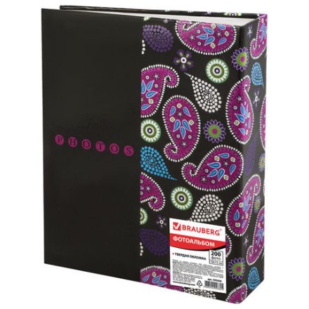 Фотоальбом BRAUBERG на 200 фотографий 10х15 см, твердая обложка, "Пейсли", черный с розовым, 390668 Фотоальбом BRAUBERG на 200 фотографий 10х15 см, твердая обложка, "Пейсли", черный с розовым, 390668