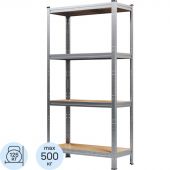 Стеллаж металлический MZ BONUS, 4 полок, цинк, ХДФ, 1550х800х350