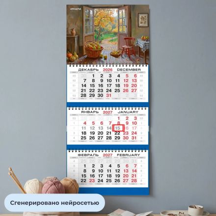 Календарь настенный 3-х блочный 2027 Attache На даче 295х710мм