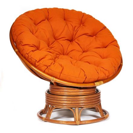 Кресло-качалка Папасан/Papasan (W 23/01 B) /с подушкой/ 115х78х104см, коньячный, ткань оранжевый, с 23 Кресло-качалка Папасан/Papasan (W 23/01 B) /с подушкой/ 115х78х104см, коньячный, ткань оранжевый, с 23