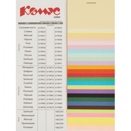 Бумага цветная Комус Color (микс интенсив 5цв: л,к,ш,з,г),80г,А4,100 л Бумага цветная Комус Color (микс интенсив 5цв: л,к,ш,з,г),80г,А4,100 л