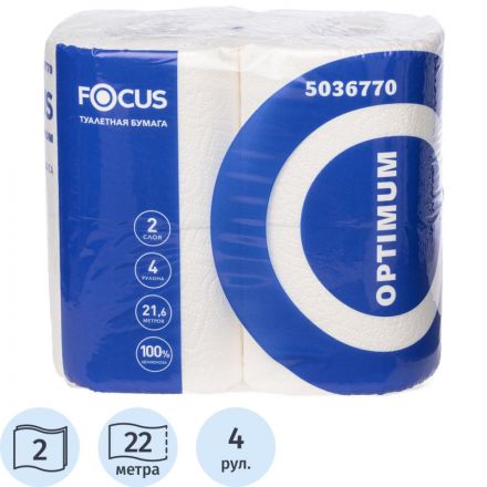 Бумага туалетная Focus Optimum 2сл бел 100%цел втул22м 180л 4рул/уп 5036770