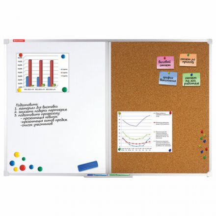 Доска комбинированная: магнитно-маркерная, пробковая для объявлений, 60х90 см, РОССИЯ, BRAUBERG, 236864 Доска комбинированная: магнитно-маркерная, пробковая для объявлений, 60х90 см, РОССИЯ, BRAUBERG, 236864