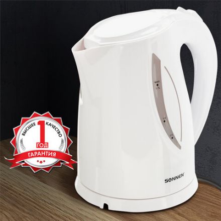 Чайник SONNEN KT-1758, 1,7 л, 2200 Вт, закрытый нагревательный элемент, пластик, белый, 453415 Чайник SONNEN KT-1758, 1,7 л, 2200 Вт, закрытый нагревательный элемент, пластик, белый, 453415