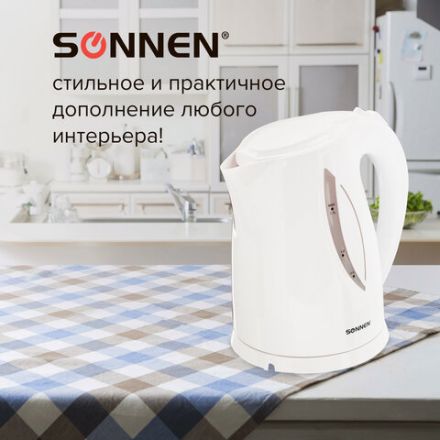 Чайник SONNEN KT-1758, 1,7 л, 2200 Вт, закрытый нагревательный элемент, пластик, белый, 453415 Чайник SONNEN KT-1758, 1,7 л, 2200 Вт, закрытый нагревательный элемент, пластик, белый, 453415