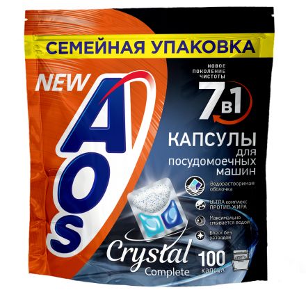 Капсулы для посудомоечной машины AOS "Crystal Complete", гибридные, доу-пак, 100шт Капсулы для посудомоечной машины AOS "Crystal Complete", гибридные, доу-пак, 100шт