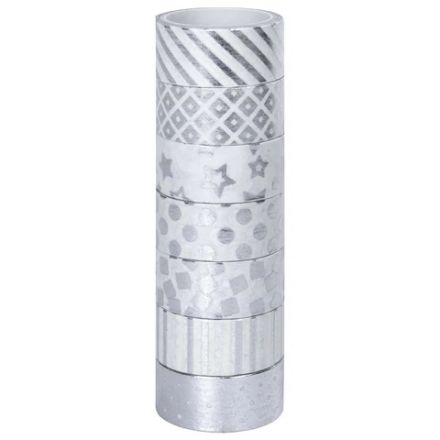 Клейкие WASHI-ленты для декора с фольгой СЕРЕБРИСТЫЕ, 15 мм х 3 м, 7 шт., рисовая бумага, ОСТРОВ СОКРОВИЩ, 661713 Клейкие WASHI-ленты для декора с фольгой СЕРЕБРИСТЫЕ, 15 мм х 3 м, 7 шт., рисовая бумага, ОСТРОВ СОКРОВИЩ, 661713