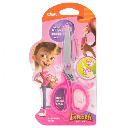 Ножницы детские Deli Explora E77755, сталь, ассиметр ручки, 135 мм, розовый