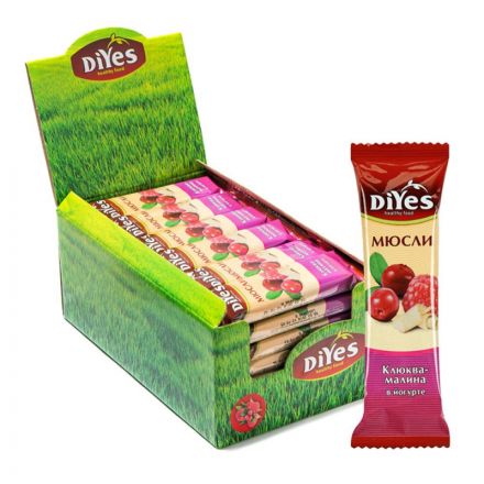 Батончик мюсли DiYes Клюква-малина в йогурте, 25гх36шт/уп Батончик мюсли DiYes Клюква-малина в йогурте, 25гх36шт/уп