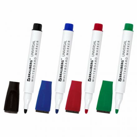 Маркеры стираемые на магните со стирателем для белой доски, 4 ЦВЕТА, BRAUBERG "UNIVERSAL", 3 мм, 152491 Маркеры стираемые на магните со стирателем для белой доски, 4 ЦВЕТА, BRAUBERG "UNIVERSAL", 3 мм, 152491